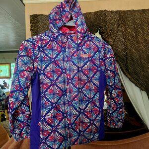 K3  Poly Hoodie pink Fleece lined zip pockets geometric design